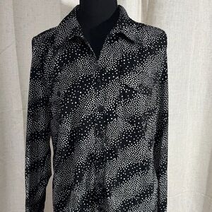 Notations Womens Black Blouse with White Dots